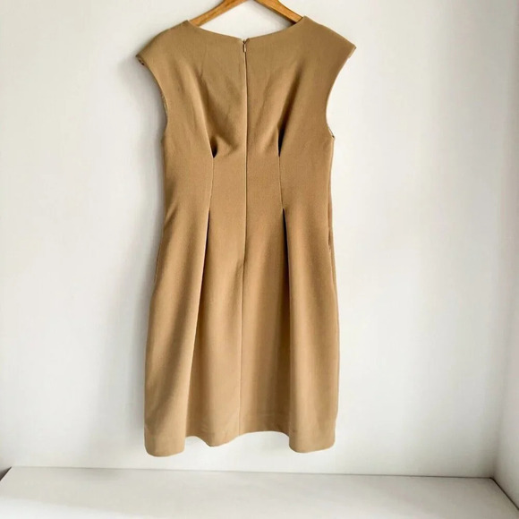 Queen of Hearts  Camel Beige Classic Sleeveless SHeath Midi Dress 3 - Picture 4 of 6